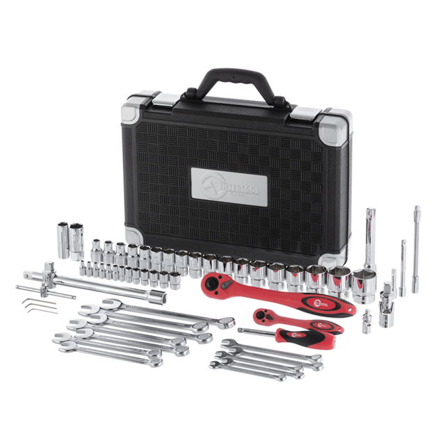 Набір інструментів, проф., 1/2" + 1/4", 61 од., головки: 4-32 мм, ключі: 8-19 мм, кейс INTERTOOL ET-6061 Київ - фото 3