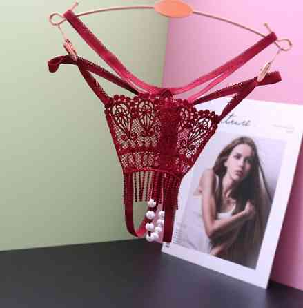 Трусики з намистинами еротичні універсальний бордовий Київ