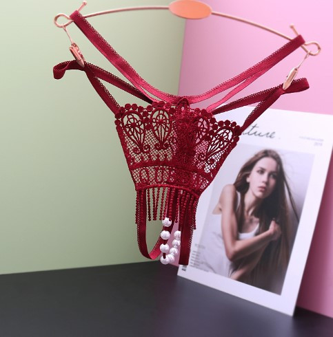 Трусики з намистинами еротичні універсальний бордовий Київ - фото 1