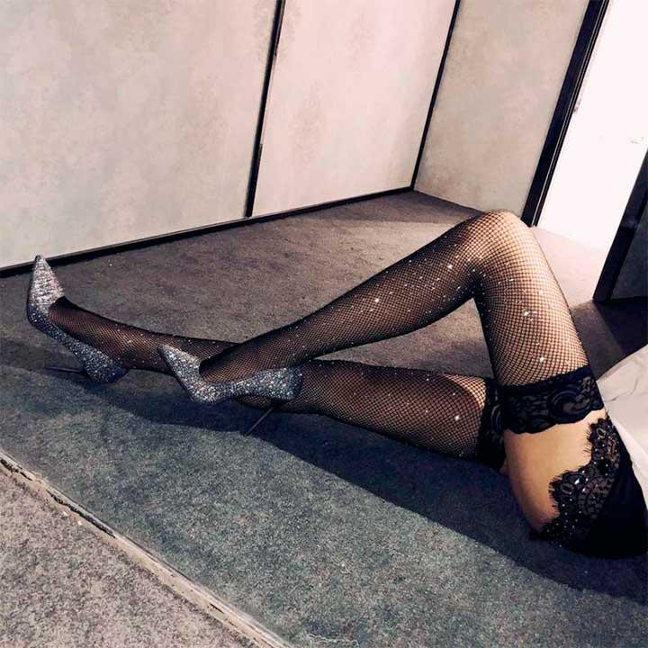 Чулки со стразами - Чёрный - XS/S/М – Эротическое бельё Винница - изображение 2