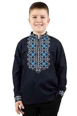 Вишиванка для хлопчиків, лляна, темно-синя, топ Київ