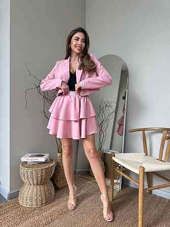 Женский стильный костюм двойка: пиджак и юбка креп-костюмка + подкладка Пудра, 42/44 Одесса