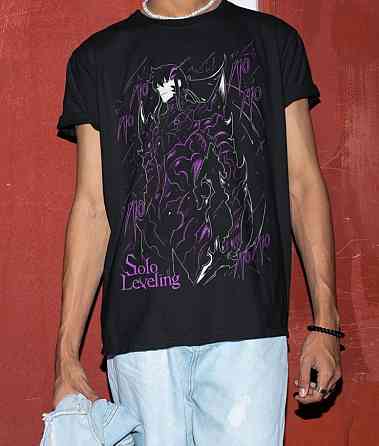 Футболка для мальчика аниме Соло Левелинг Сунг Джинвоо оверсайз (рост от 165 до 180 ) Черний AnimeJ0798m Днепр