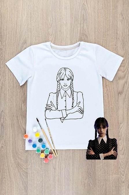 Футболка-розмальовка дитяча Венздей, топ 146 Крохатушка одяг Київ - фото 1