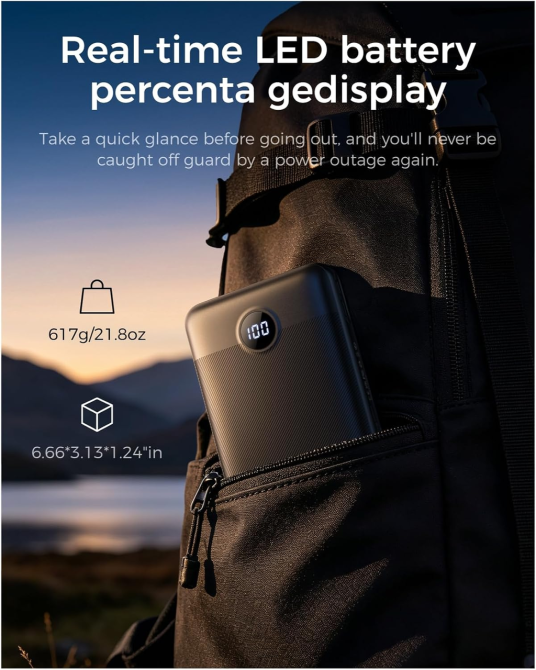 Павербанк VEGER V3008/L30 30000 мАг 20 Вт PD QC 3.0, 4 виходи, USB-C, цифровий дисплей, швидка зарядка, чорний Київ - фото 7