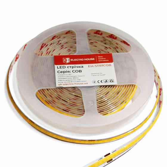 LED стрічка 9Вт 24В  COB  252 діодів 100Лм/Вт теплий білий 3000K, серія COB, гарантія 3 роки Дніпро