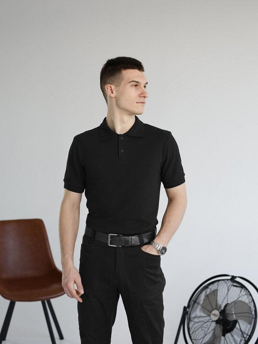 Черная футболка поло весенняя черная. Легкое летнее мужское черное поло Pobedov Royal Киев - изображение 4