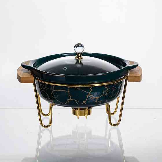 Марміт порцеляновий настільний круглий 800 (мл) з підігрівом Зелений мармур LC-713 Коломия