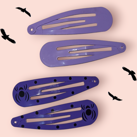 Набір 2 шпильки з притом павук та 2 шпильки без принту для волос на Хелловін фіолетовий Київ