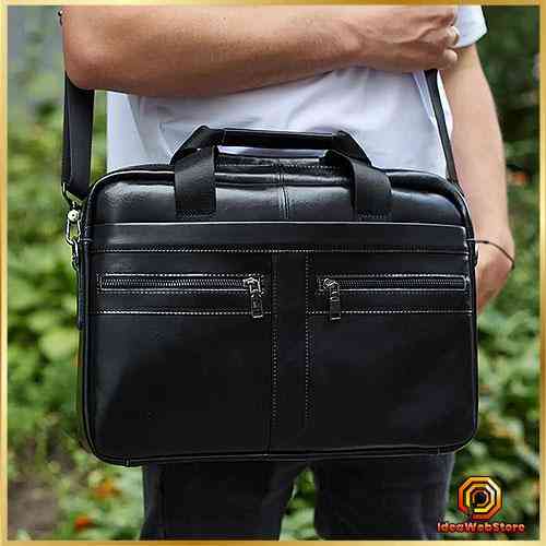Чоловіча шкіряна ділова сумка портфель для ноутбука і документів Tiding Bag чорна Київ