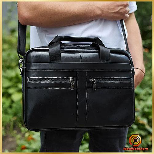 Чоловіча шкіряна ділова сумка портфель для ноутбука і документів Tiding Bag чорна Київ - фото 1
