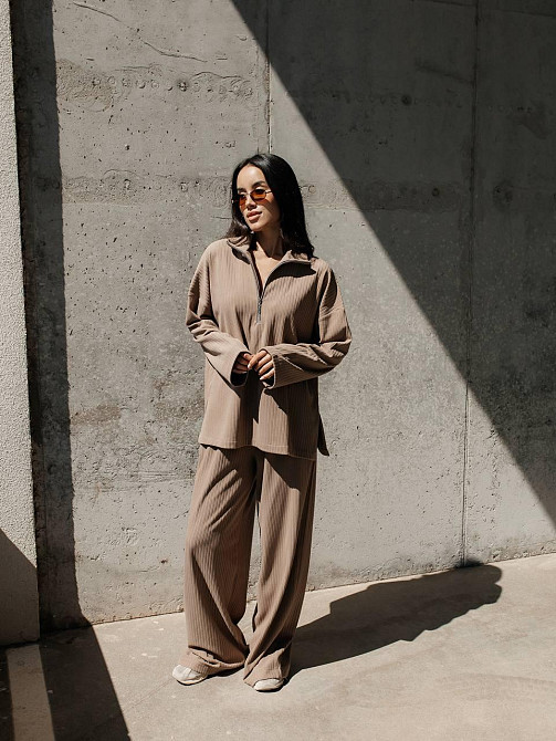 Женский повседневный оверсайз костюм двойка: кофта и штаны трикотаж пума рубчик Одесса - изображение 9