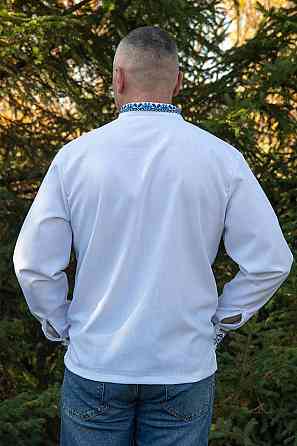 Вишиванка лляна чоловіча, довгий рукав, біла, (льон) топ Київ