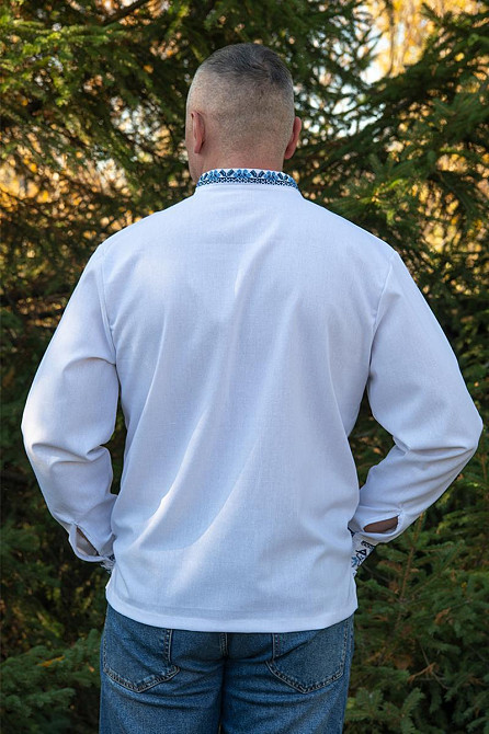 Вишиванка лляна чоловіча, довгий рукав, біла, (льон) топ Київ - фото 5