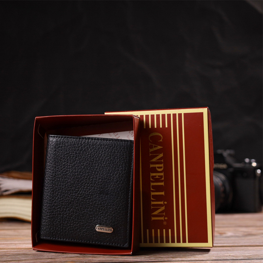 Класичний портмоне для чоловіків з натуральної зернистої шкіри CANPELLINI 21742 Чорне Київ - фото 9