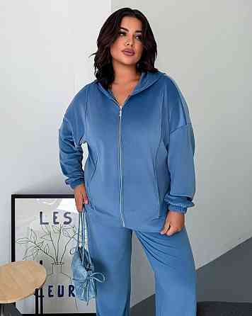 Велюровий костюм з худі на блискавці і прямими брюками, демісезон, джинсовий, розмір 46/48 Лубни
