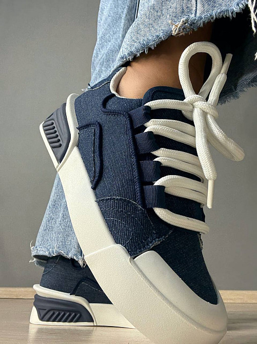 Кеды женские Violeta 143-46 джинсовые на шнуровке с белой подошвой синие, 39, 24 см Киев - изображение 18