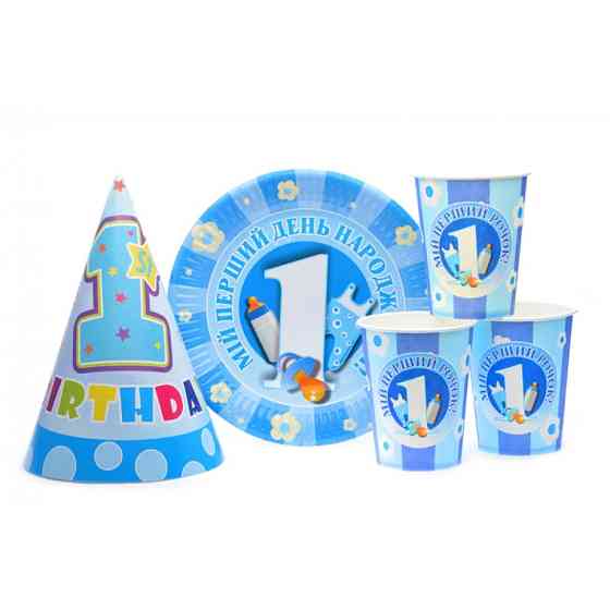 Набір посуду з ковпачками "1-й рік" блакитний 8020-0015 на 10 осіб Вінниця