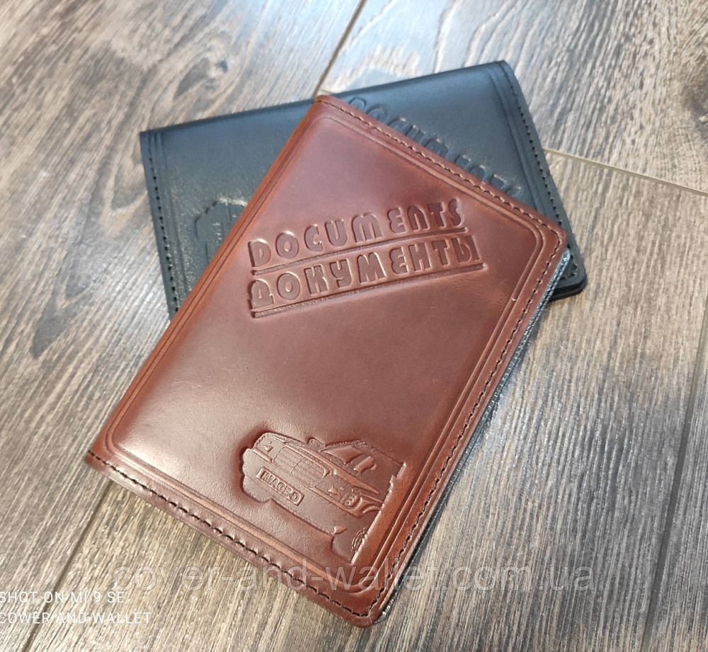 Шкіряна обкладинка на паспорт та авто документи ручної роботи Київ - фото 2