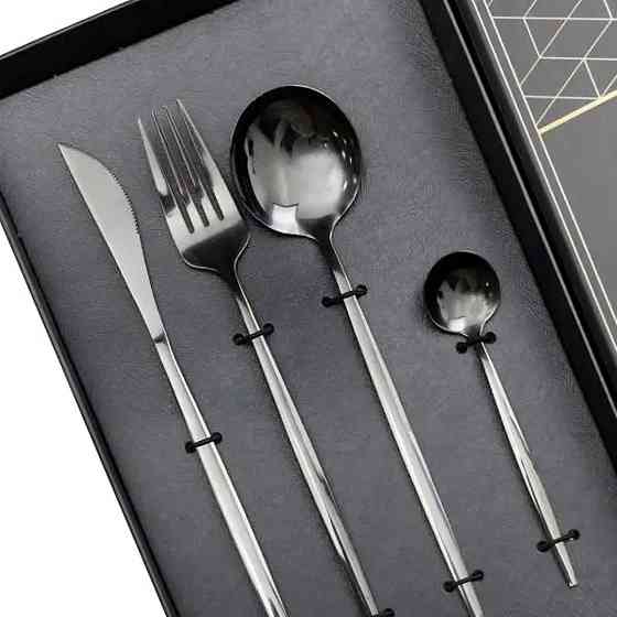 Yiwu Набір столових приборів 24 предмети набір ложок виделок і ножів на 6 персон Чорний HP-20-4 Коломыя
