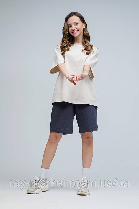 Костюм футболка оверсайз бежева та шорти темно-сірі RAY BASIC жіночий (U1801W-Cream-Grey) L Київ - фото 1