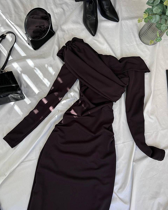 Женское изысканное платье макси с драпировкой микродайвинг Одесса - изображение 2