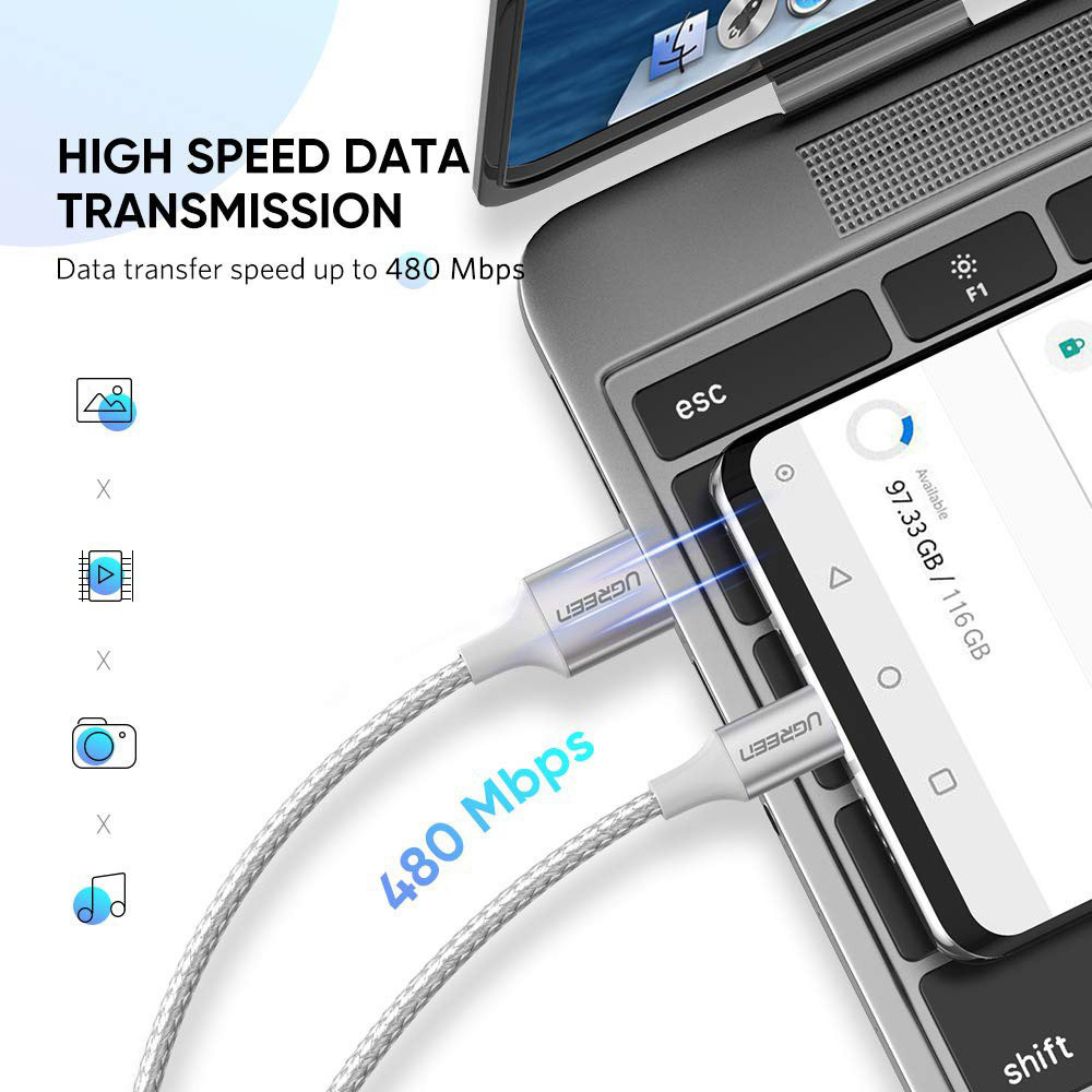 Кабель UGREEN USB-A до USB-C 1м (Білий) Київ - фото 7