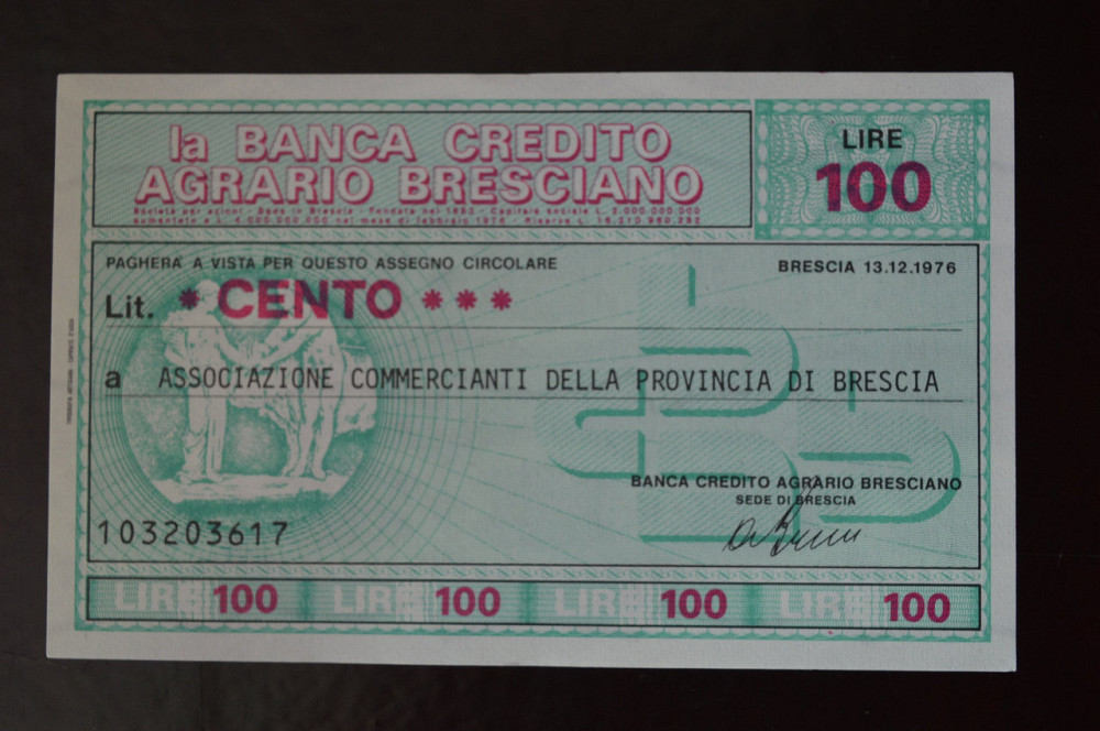 Чек. Италия 100 Лир 1976год (ЧК-1) ЛОТ 32 Полтава - изображение 1