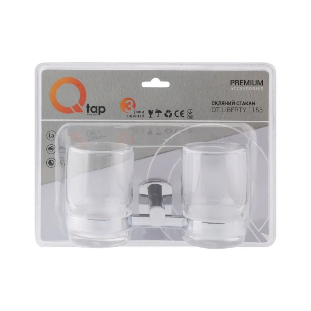 Склянка з тримачем Qtap Liberty настінний подвійний QTLIBCRM1155 Chrome Київ - фото 5