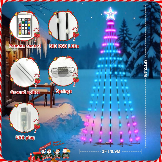 Розумна LED ялинка 2.4 м (8 ft) RGB 500 діодів з додатком та пультом | Музична синхронізація, водонепроникна, для вулиці та дому Київ
