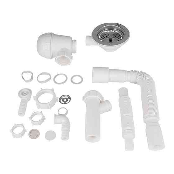 Сифон для кухонної мийки Lidz (WHI) 60 08 E001 01 ECO з круглим переливом (вихід 50 мм) Київ