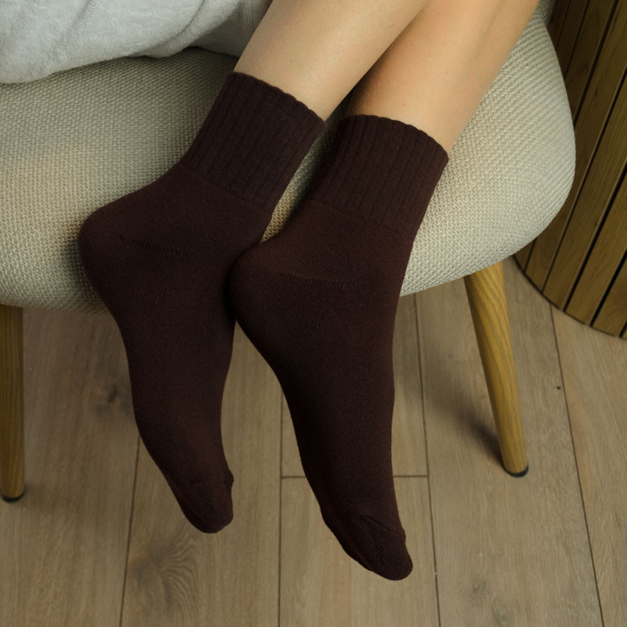Теплые носки женские классические с широкой резинкой однотонные GM Textile Высокие 36-41 Шоколад Сумы - изображение 1