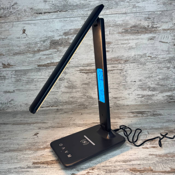 Настольная LED лампа TX26C0 с беспроводной зарядкой 10Вт, ЖК-дисплеем, сенсор, черная Киев