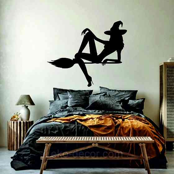 Декоративне настінне Панно «Відьма на мітлі», Декор на стіну 110*91 см, Чорний Київ