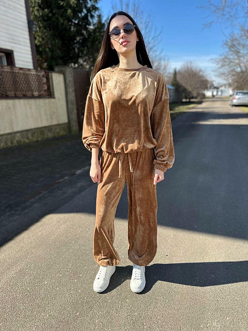 Женский повседневный стильный велюровый костюм двойка Кемел, 42/44 Одесса - изображение 4