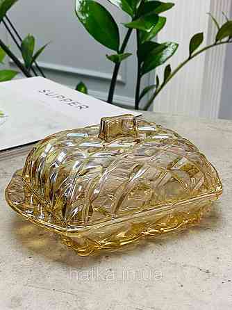 Маслянка скляна бурштинова "Монарх" довжина 17*10,5*9 см товсте скло Київ