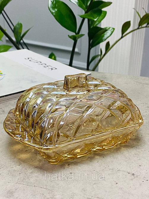 Масленка стеклянная янтарная  