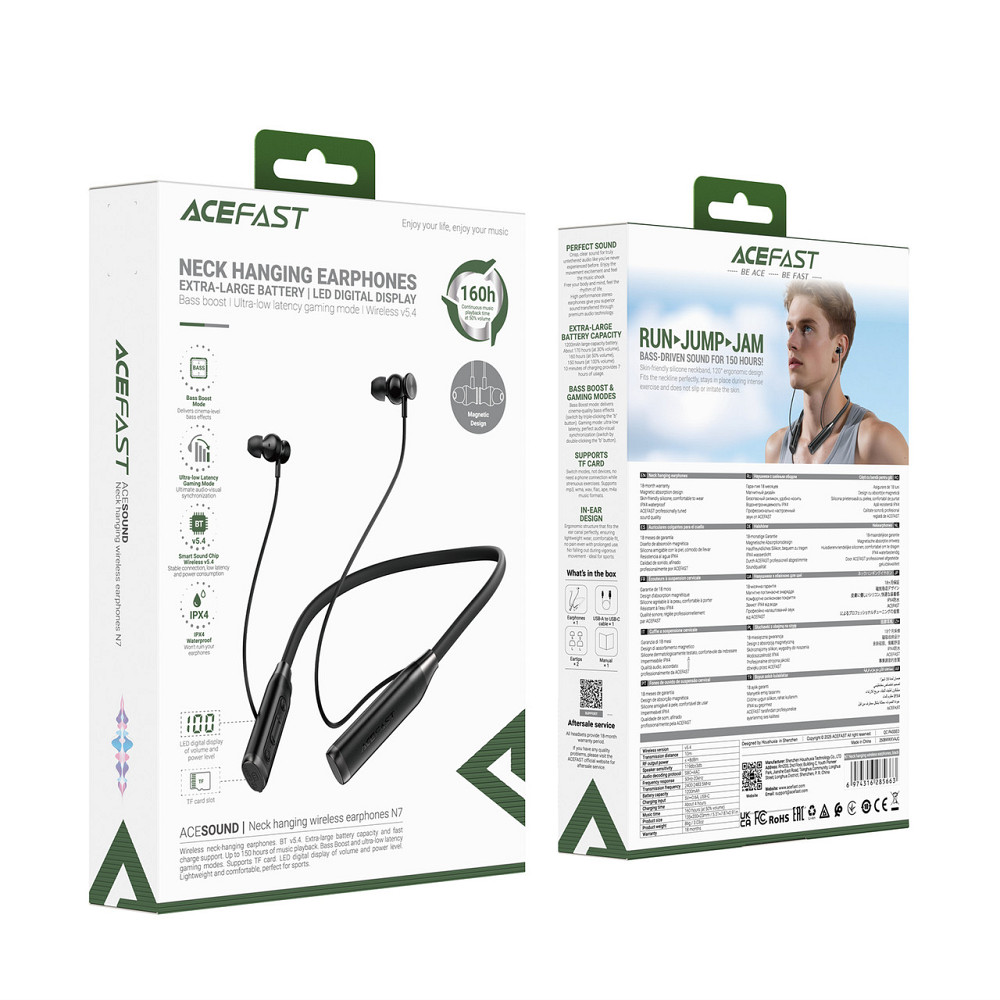 Беспроводные спортивные наушники ACEFAST N7 neck hanging wireless earphones Black Одесса - изображение 2