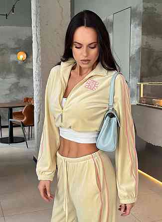 Женский стильный повседневный влюровый костюм двойка Лимонный, 46/48 Одесса