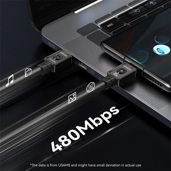 Кабель Usams Type-C 100W, 1.2м, черный Киев