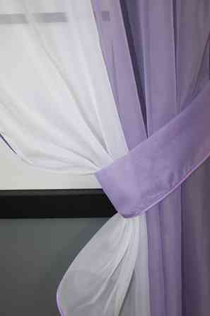 Кухонные шторы VR-Textil № 017к комбинированные с подвязками сиреневый с белым 265х170 см (50-017) Киев