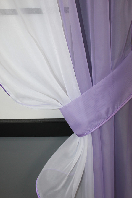 Кухонные шторы VR-Textil № 017к комбинированные с подвязками сиреневый с белым 265х170 см (50-017) Киев - изображение 3