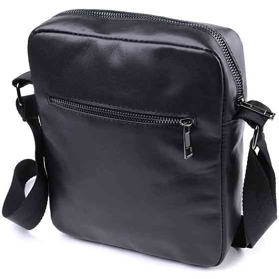 Сумка для чоловіків через плече із глянсової натуральної шкіри Чорна (SHVIGEL) Київ