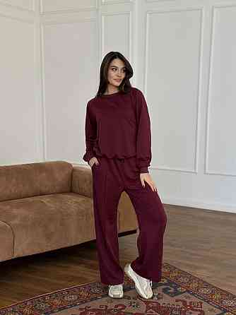 Женский спортивный костюм с широкими штанами Бордовый M/L Харьков