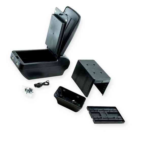 Підлокітник - універсальний пластик/шкірзам milex зсувний з підсклянником, 4 usb чорний Мукачево