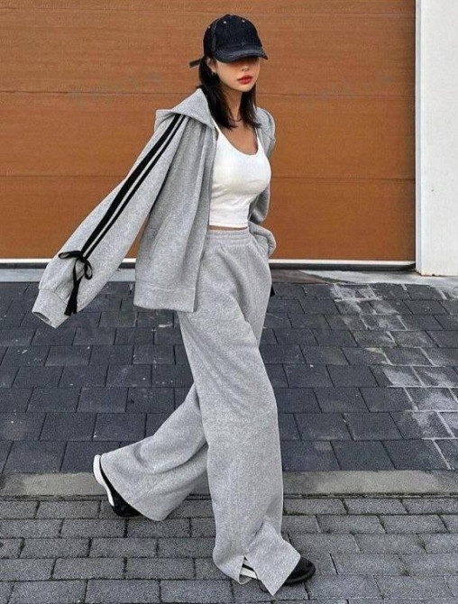 Жіночий прогулянковий оверсайз костюм двійка: худі і штани двонитка Одеса - фото 5