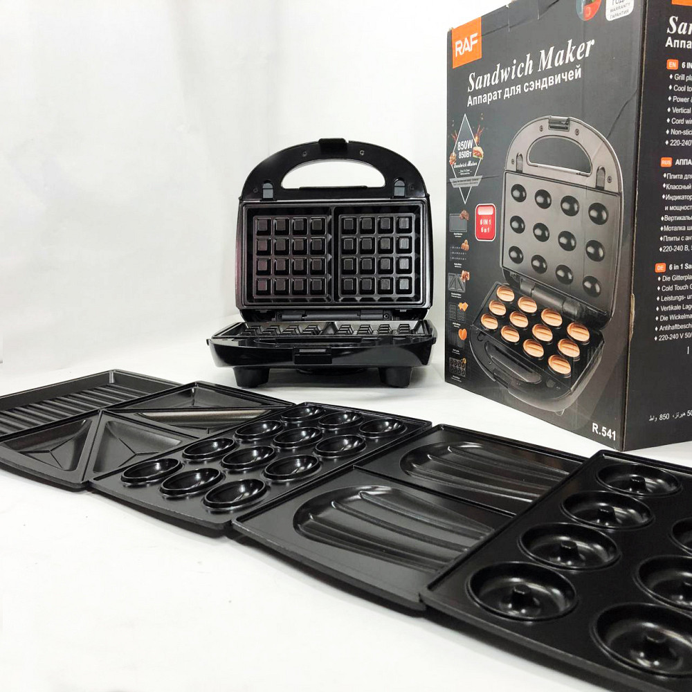Бутербродниця зі змінними формами RAF R.541 6 в 1 850 Вт, Вафельниця зі змінними панелями гриль YL-13 Львів - фото 5