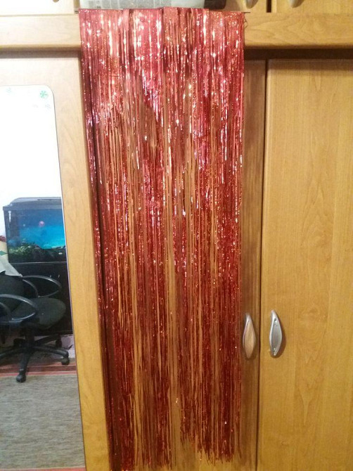 Дощик для ялинки з голограмою 1 м на 10 см червоний Київ - фото 3