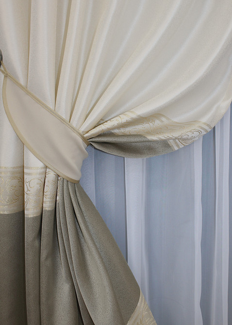 Комплект готовых штор VR-Textil ANZIO № 1466ш Бежевый с золотистым 140х290 см 2 шт (33-0335) Киев - изображение 5
