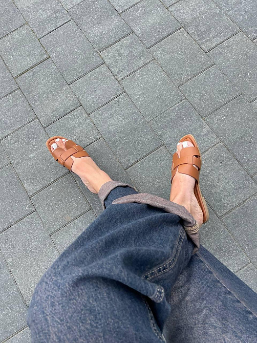 YES MILE Стильні шльопанці жіночі еко-шкіра на плоскій підошві коричневі YES MILE SF-16 р. 36-4 Коломыя - изображение 3